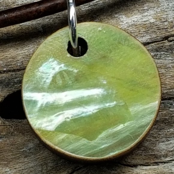 Mermaid Reversible Abalone Shell Solid Hardwood with Real Leather Necklace - Picture 3 of 4